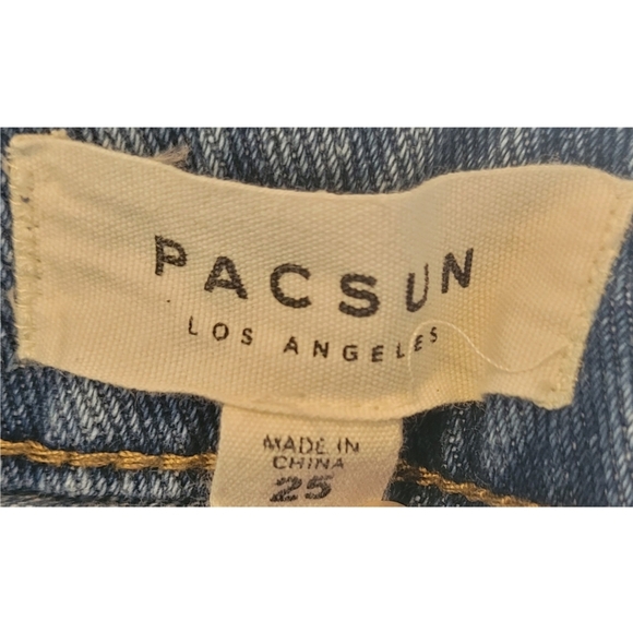 Pacsun Womens Denim Jean Mini Skirt Size 25 Blue Distressed Raw Hem Pockets - Picture 9 of 11